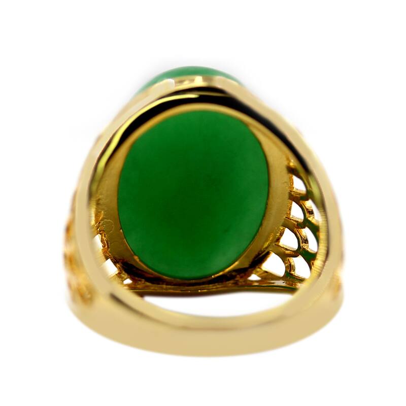 18k Yellow Gold Over Sterling Silver Dyed Green Jade Gemstone Solitaire Ring