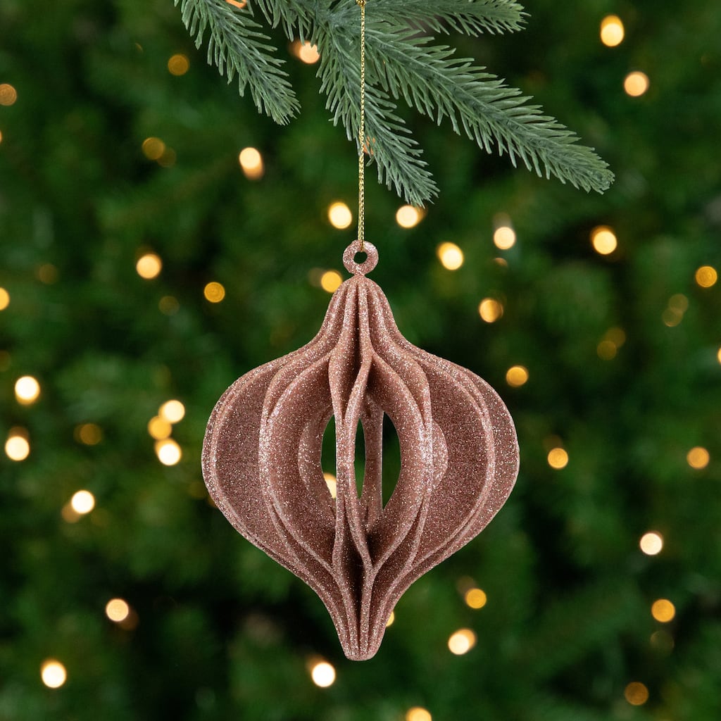 Champagne Open Cut Glitter Onion Shatterproof Christmas Ornament 5"