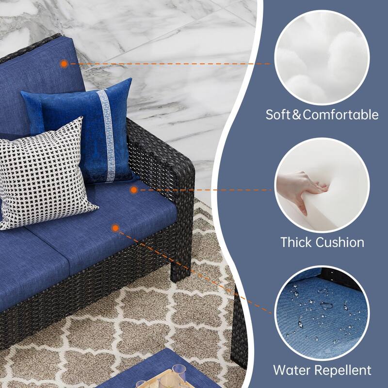 3 Pieces Outdoor Swivel Rocker Chairs, 360 Degree, Thickened Cushions & Glass Coffee Table