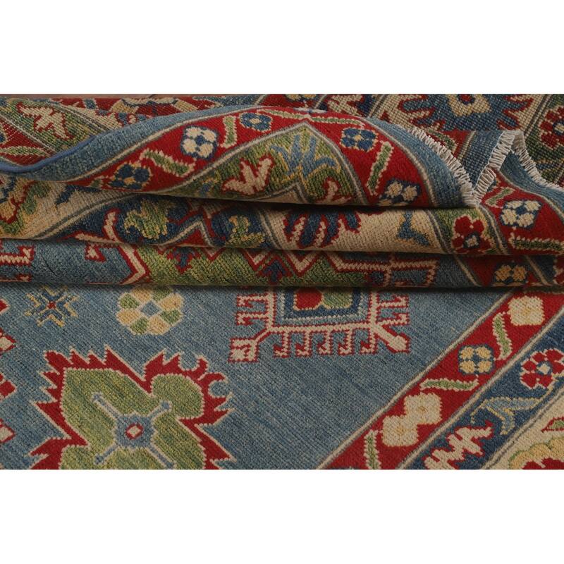 Blue Traditional / Geometric Kazak Area Rug Handmade Wool Carpet - 5'11" x 9'5"