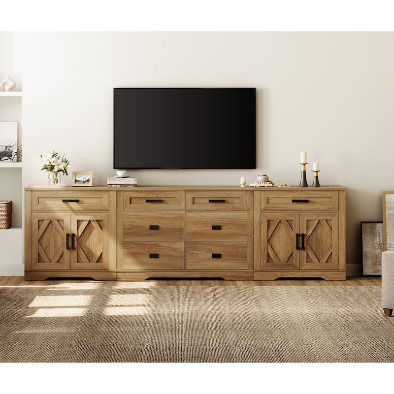 Large TV Stand,3/4-in-1 Farmhouse TV Console Table with Storage Barn Door Cabinet - 125.9 inches in width - Walnut