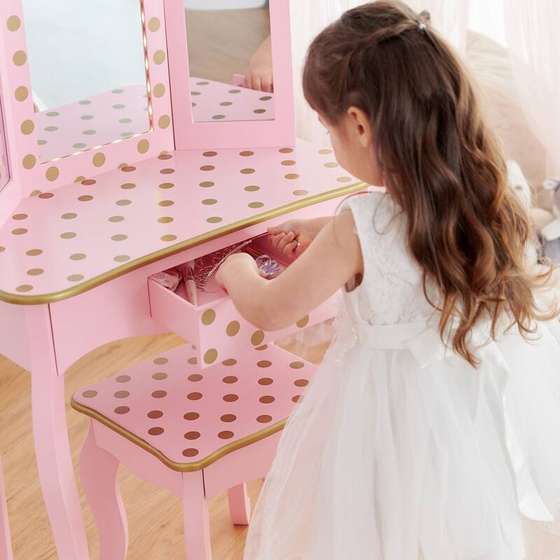 Teamson Kids - Fashion Polka Dot Prints Gisele Play Vanity Set with LED ...