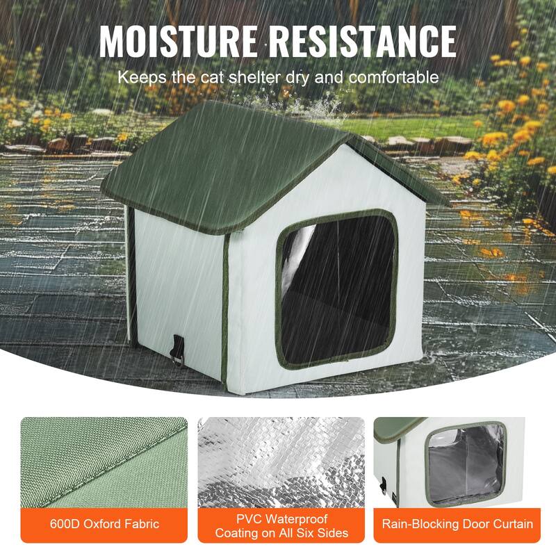 Heated Cat House, Outdoor Kitty Shelter with Adjustable Temperature and Timer, with Heated Pad for Winter to Stay Warm and Cozy