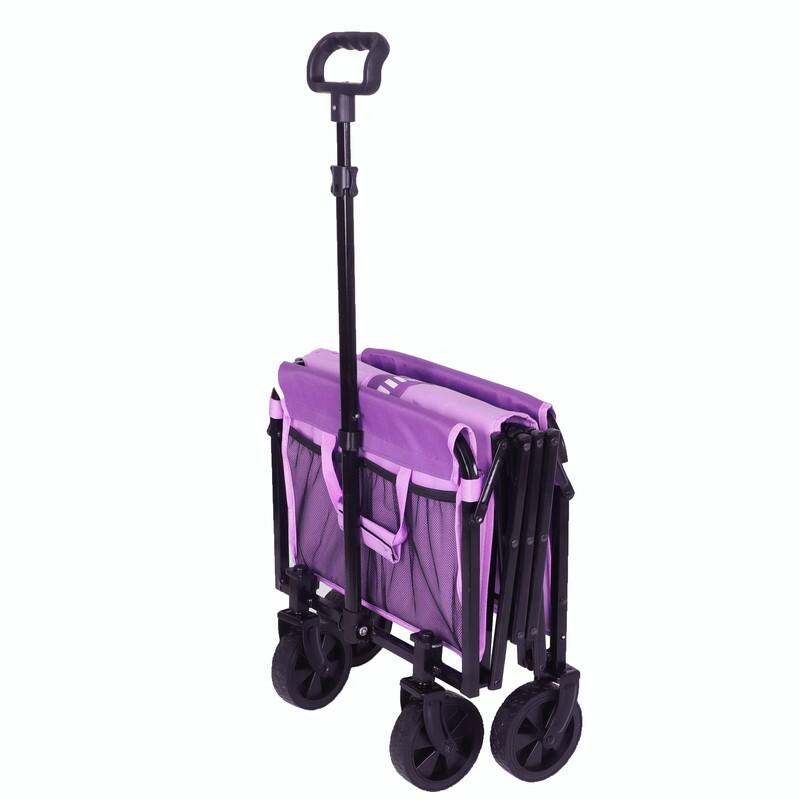 Collapsible Utility Wagon with Wheels, Lightweight Folding Cart with Cup Holders
