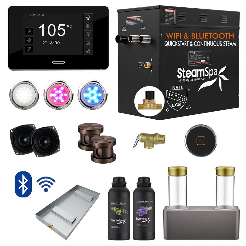 Black Series WiFi and Bluetooth 12kW QuickStart Steam Bath Generator Package with Dual Aroma Pump in Oil Rubbed Bronze