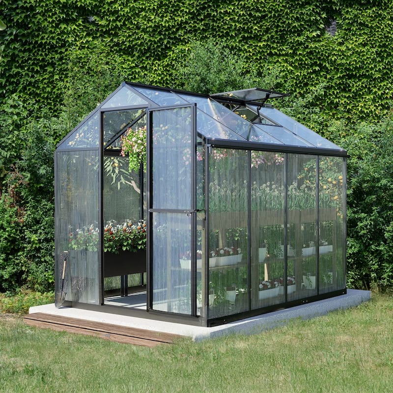 Aoodor Polycarbonate Walk-in Greenhouse with Aluminum Frame and Roof Vent