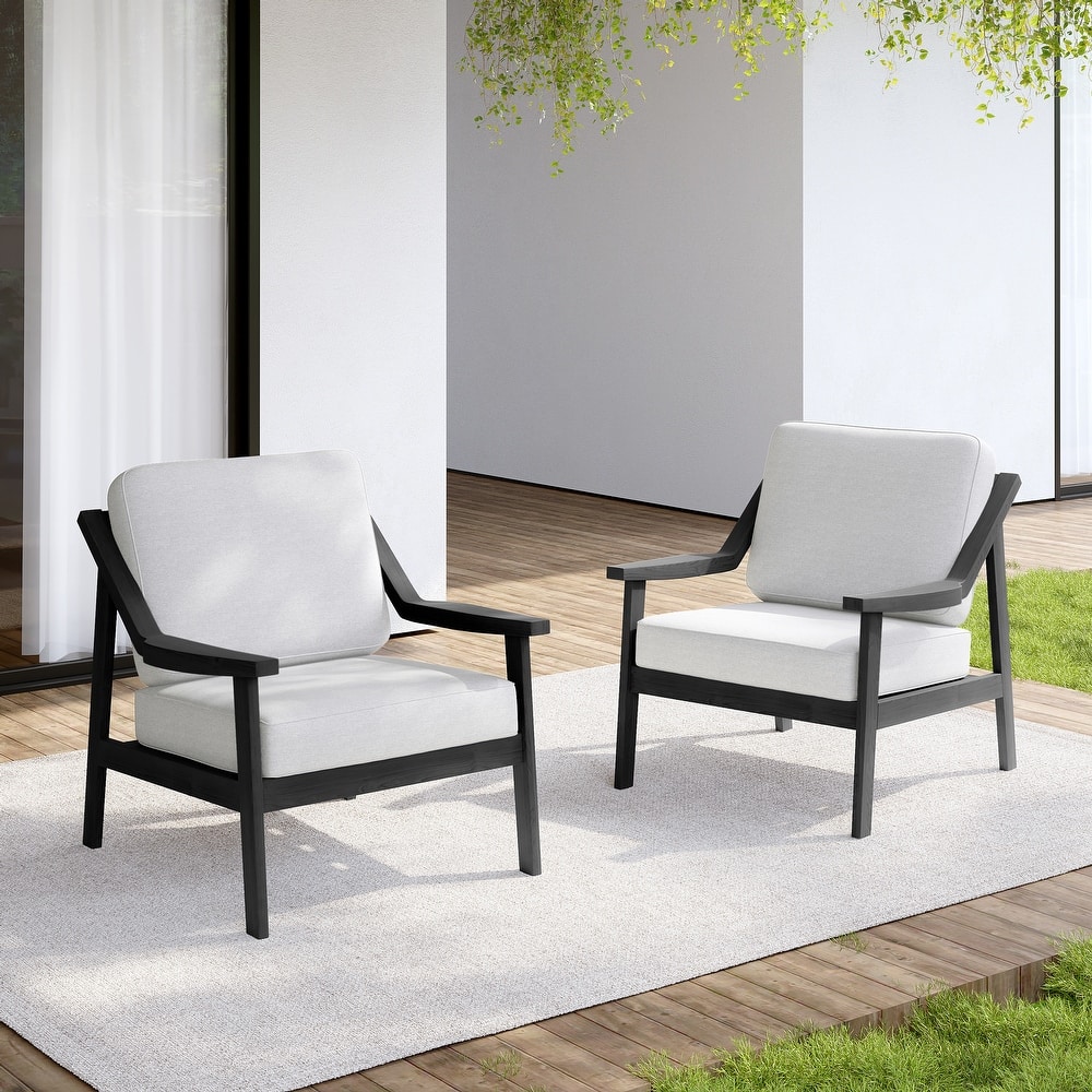 Set of 2 Outdoor Teak Wood Patio Chair with Cushion