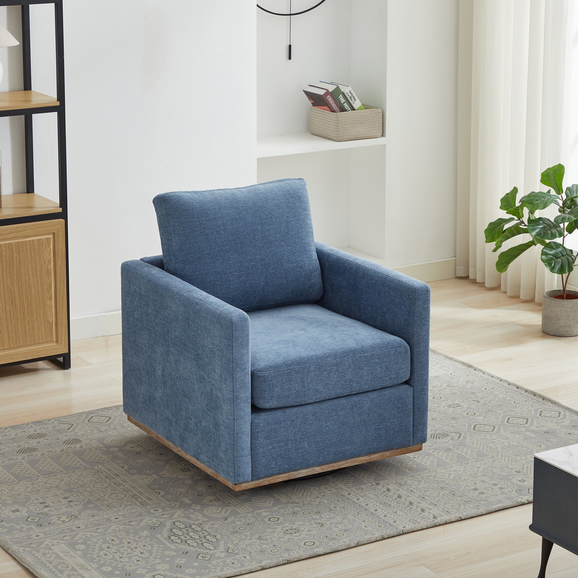 Rustic Swivel Chair Accent Chair Single Sofa Chair with Wooden Base, Lounge Chair Reading Chair Armchair