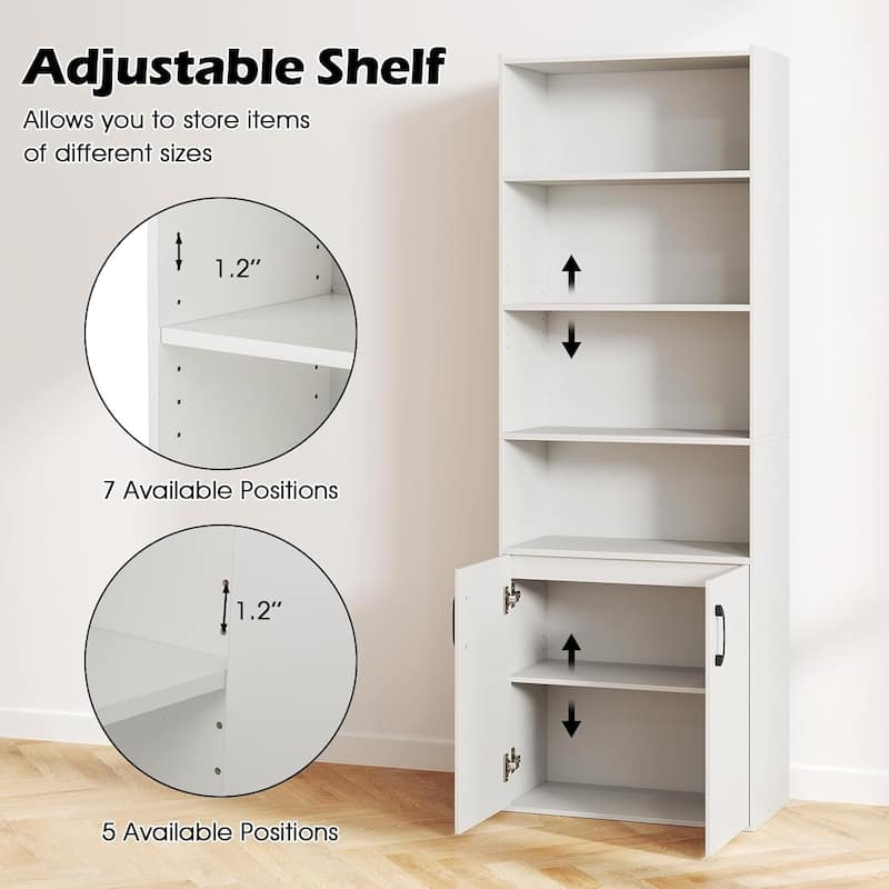 70" Tall Bookcase 4-Tier Wooden Bookshelves with Cabinet