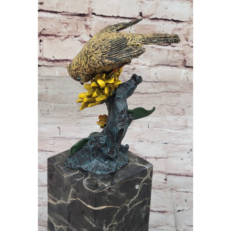 Hot Cast Bronze Sparrow Finch Yellow Bird On Marble Base - Original Art By Milo