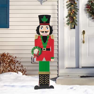 Glitzhome 60"H Metal Nutcracker Porch Decor (KD)