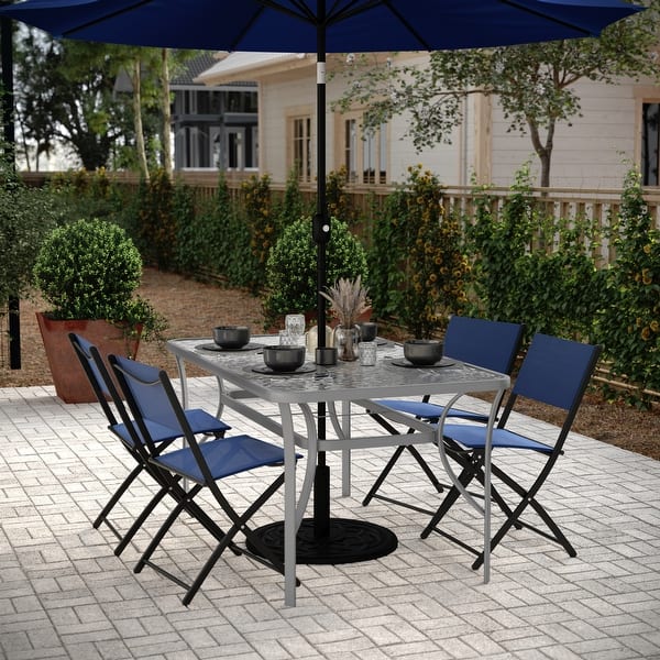 commercial patio table umbrella Commercial Tempered Glass and Steel Patio Table with Umbrella Hole - Bed  Bath & Beyond