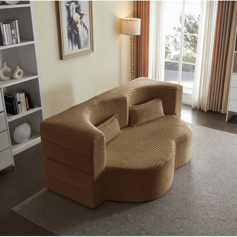 Modern 78" Full Size Convertible Corduroy Foam-Filled Sleeper Sofa,Modern Floor Sofa with 2 Pillows
