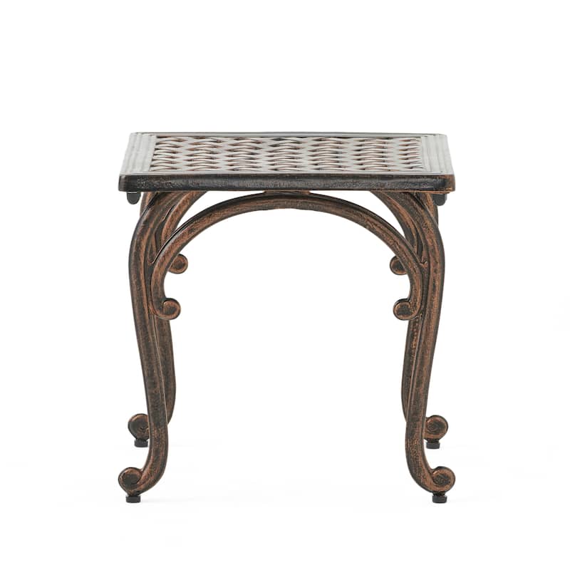 Roomfitters Cast Aluminum Outdoor Side Table Set of 2, Weather Resistant Patio Accent Tables with Lattice Design, Bronze
