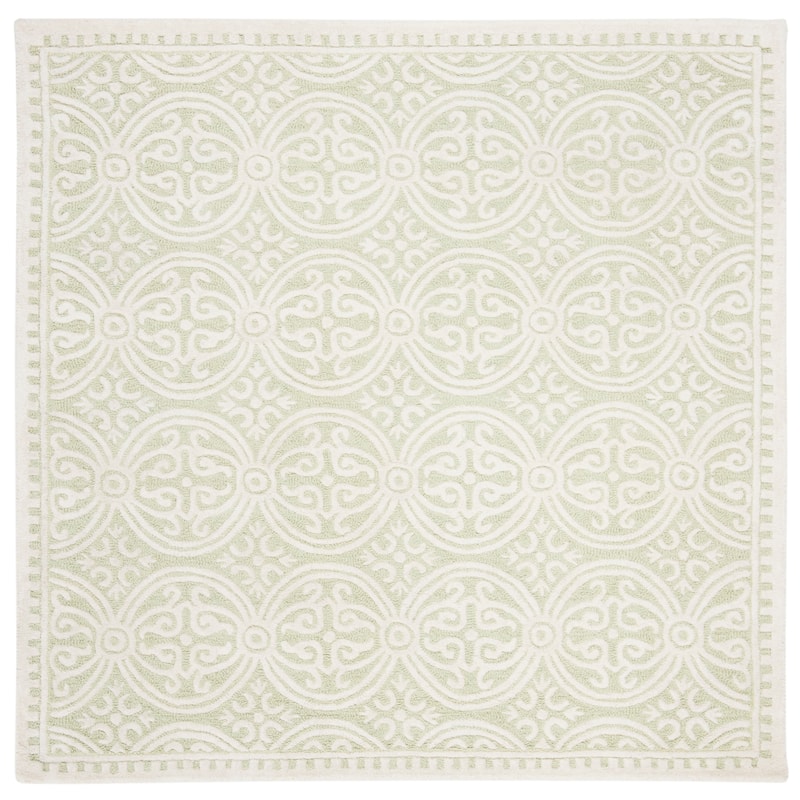 SAFAVIEH Handmade Cambridge Myrtis Moroccan Wool Rug - 6' Square - Light Green/Ivory - Square