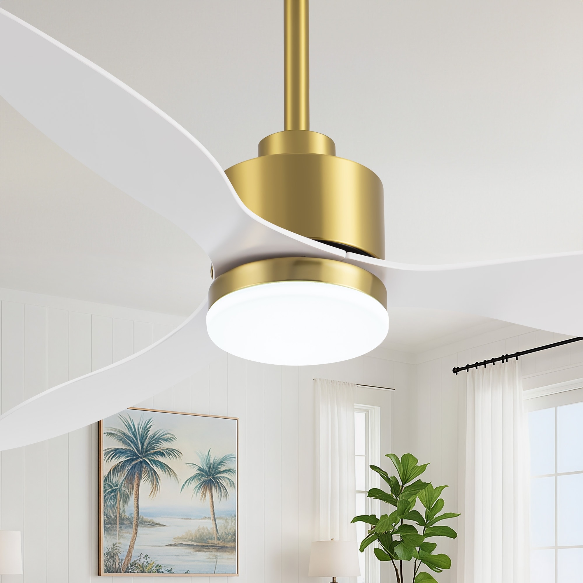 52" Ceiling Fan with LED Light and Remote, Modern Gold Indoor Ceiling Fan, Reversible DC Motor, 6-Speed - 52 Inches