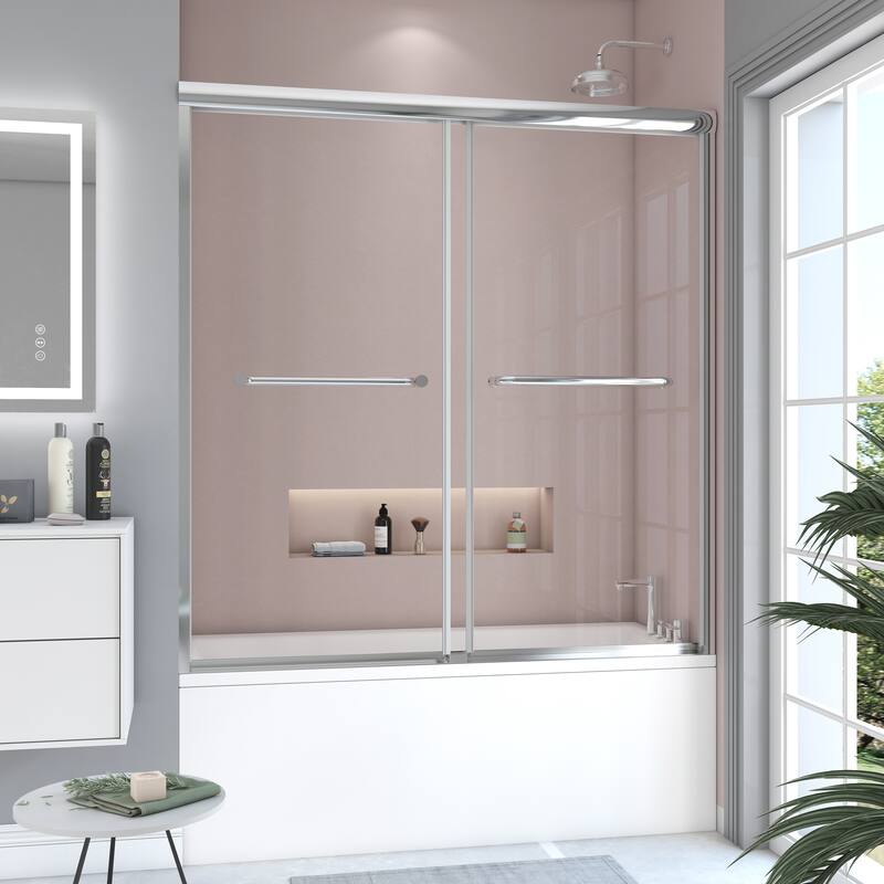 60 in. W x 62 in. H Framed Sliding Bath Tub Door with 5/16 in. Tempered Clear Glass