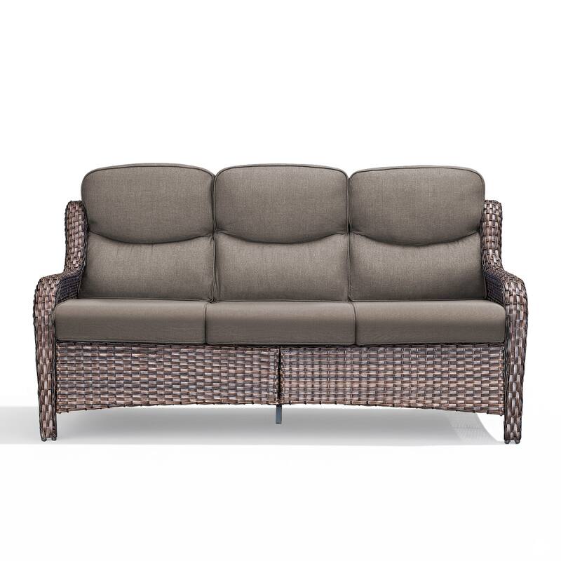 Meyreso Handwoven Wicker Outdoor Patio 3-Seat Sofa with 5-Inch Thick Cushions