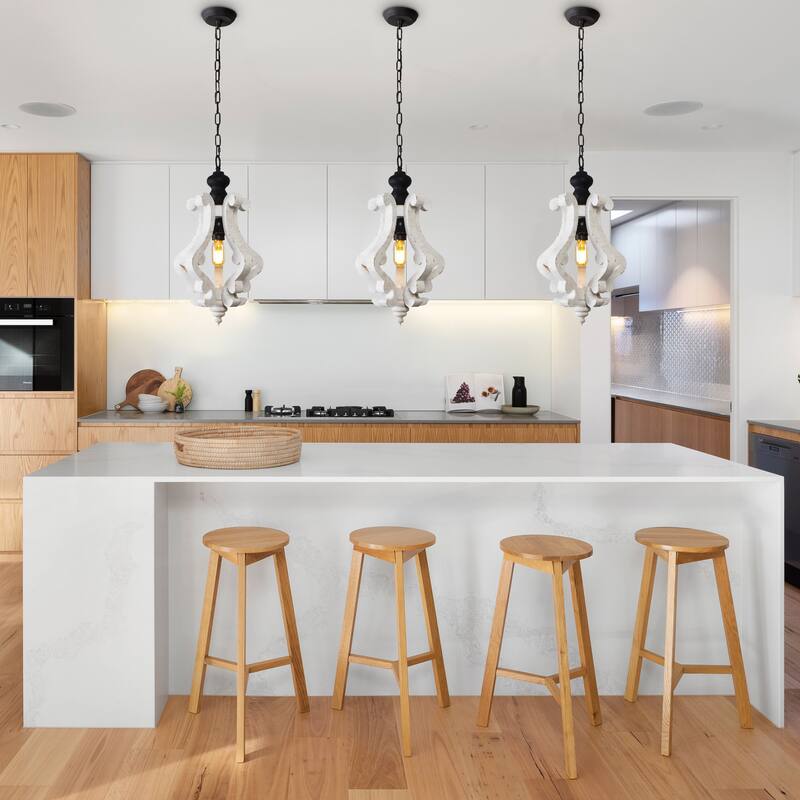 CurveCurio 1-Light Wood Light, Rustic Wood Pendant Light for Foyer Kitchen Island Light & Hallway Breakfast Area Chandelier,
