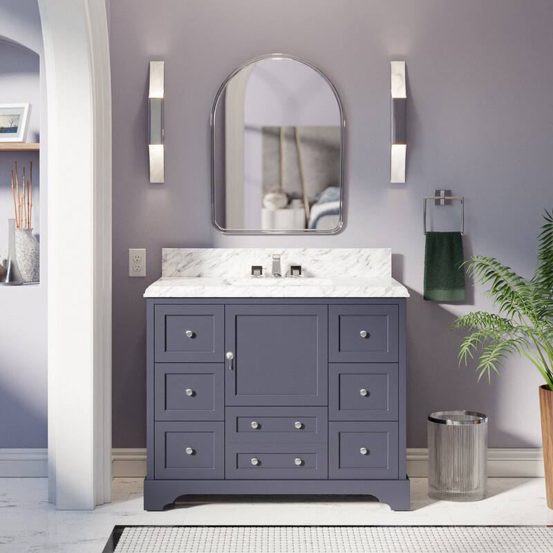 KitchenBathCollection Madison 42" Bathroom Vanity with Carrara Marble Top - Marine Gray