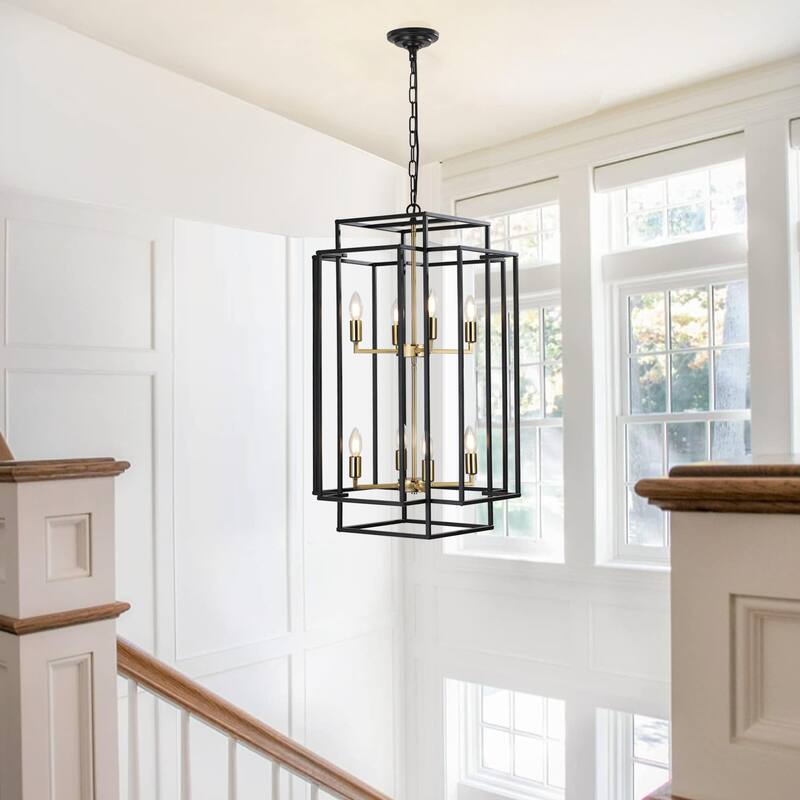 8-Lights Lantern Tiered Pendant Light Fixtures, Industrial Farmhouse Hanging Chandelier