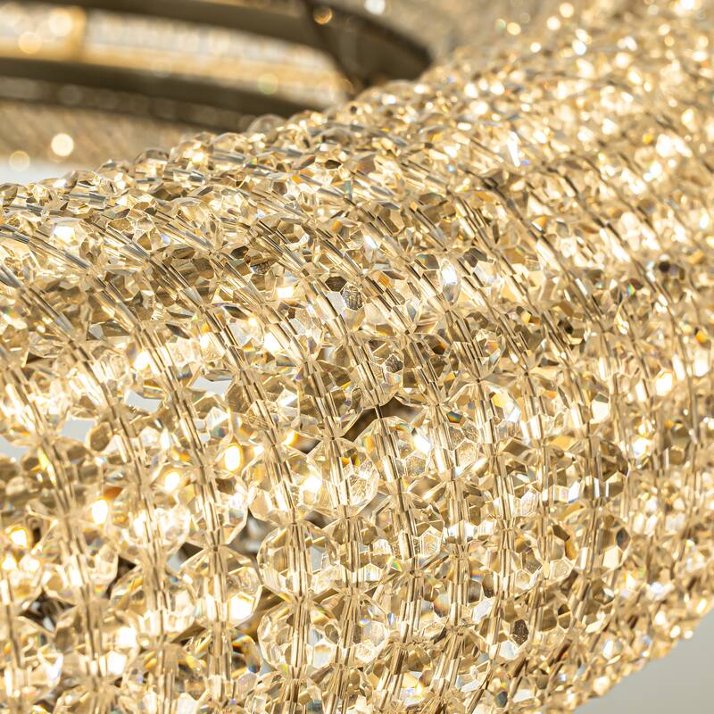 Unique/Statement Soft Gold LED Wagon Wheel Chandelier With Crystal Beads Accents