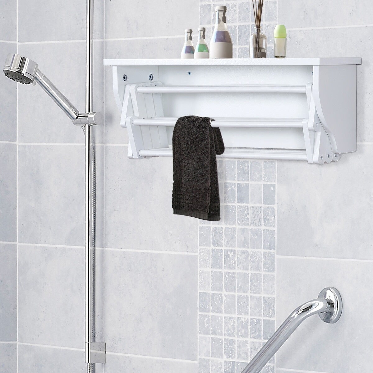 Shop Wall Mounted Folding Clothes Towel Drying Rack Overstock