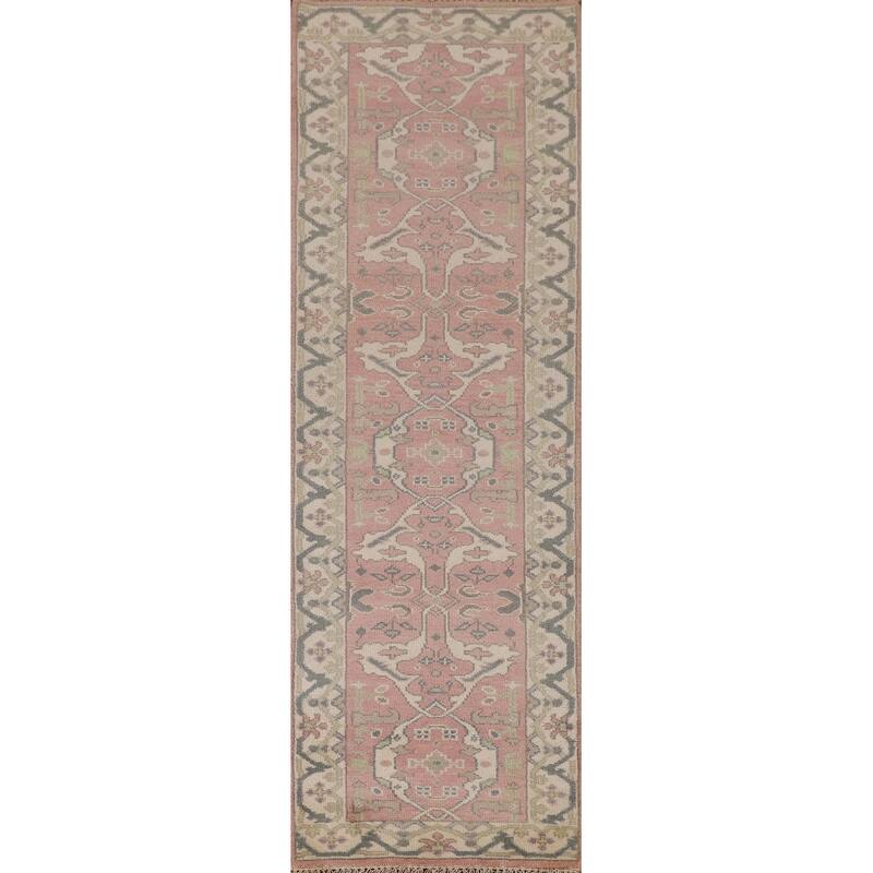 Light Pink Transitional Oushak Runner Rug Handmade Wool Carpet - 2'7"x 9'9"