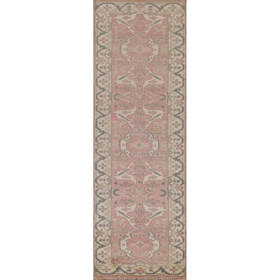 Light Pink Transitional Oushak Runner Rug Handmade Wool Carpet - 2'7"x 9'9"