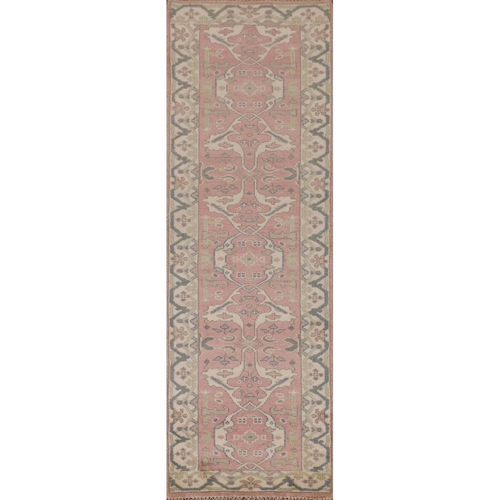 Light Pink Transitional Oushak Runner Rug Handmade Wool Carpet - 2'7"x 9'9"