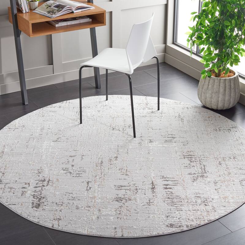 SAFAVIEH Parker Denise Glam Abstract Rug - 6'7" Round - Light Grey/Ivory Grey