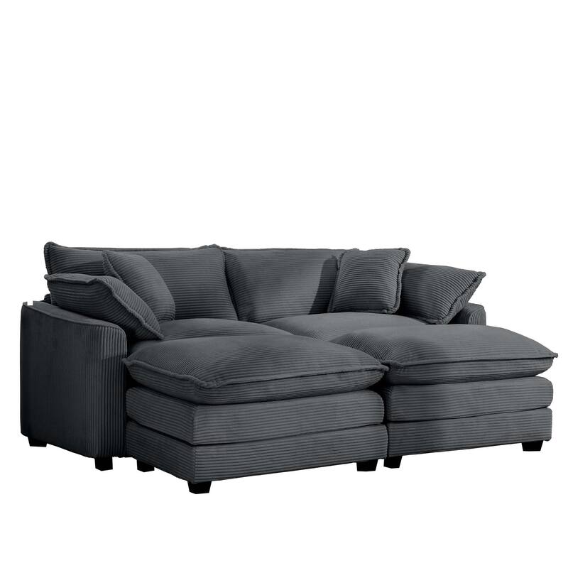 2-Seater Corduroy Sofa with 2 Footrests, Converts to Bed for Compact Spaces