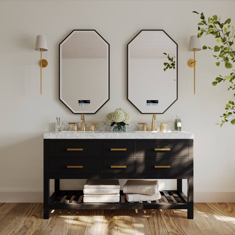Ancerre Designs Elizabeth Bathroom Vanity Set - 60"W x 22"D x 34.5"H - Gold Finish - Black Onyx