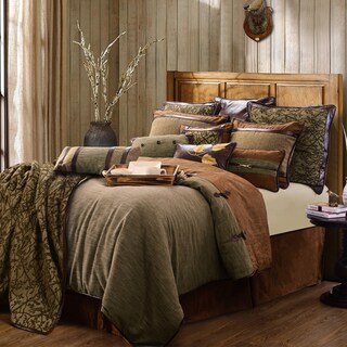 Paseo Road Highland Lodge Olive Brown Rustic Bedding 5 Piece Comforter Set with Bed Skirt, Shams, & Accent Pillow