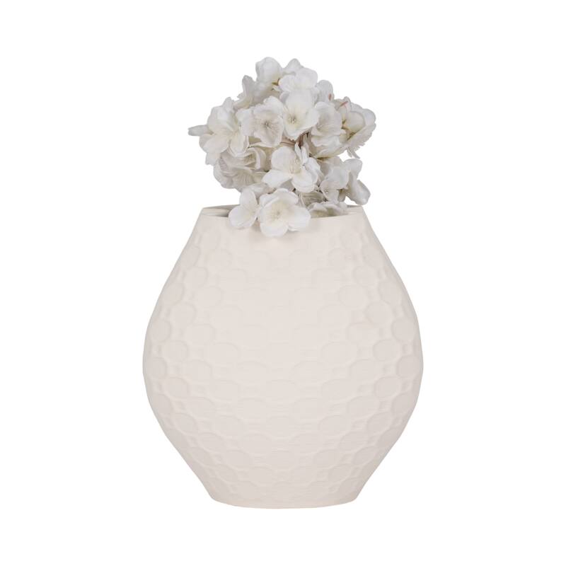 Sagebrook Home Elphantine 3D Printed Vase, Ivory/Beige, Bud, Texture