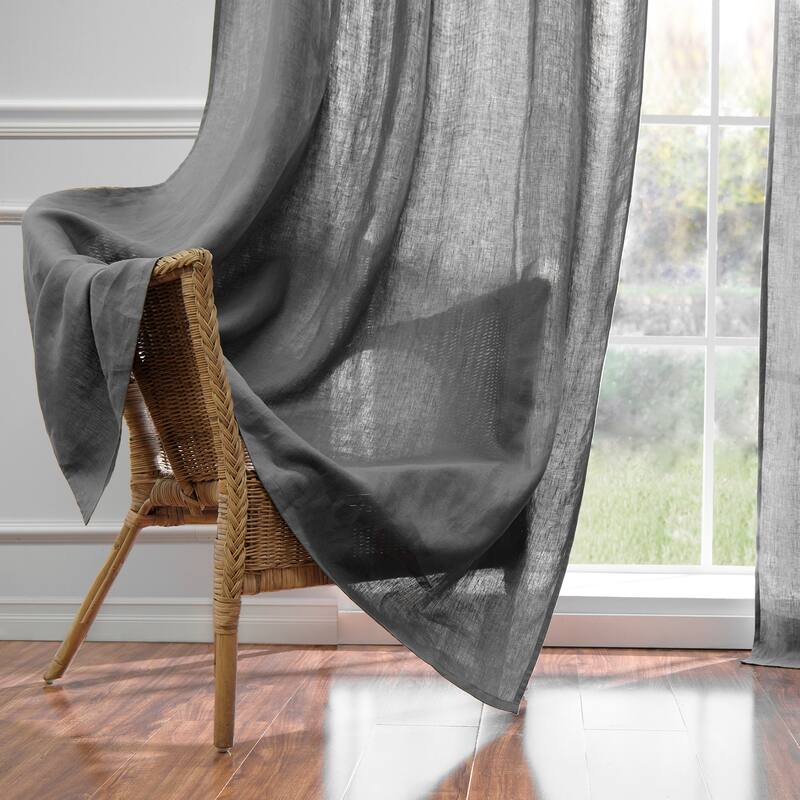 Aurora Home 100% Linen Romantic Tie Top Curtain Set - Dark Grey - 84