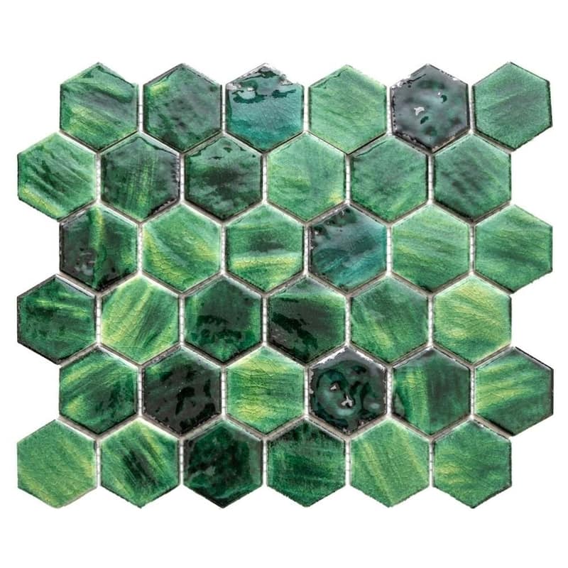 Agate 2x2 Glossy Porcelain Hexagon Mosaic Tile - Wall & Backsplash