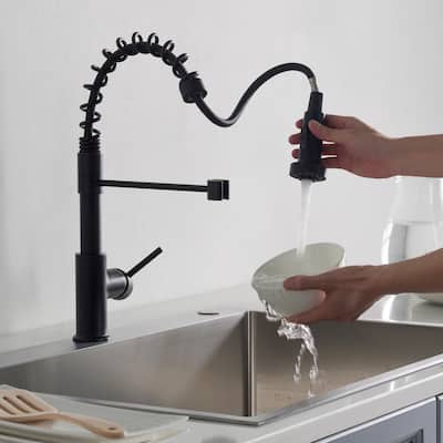 Solid Brass Single Handle Pull Out Kitchen Faucet