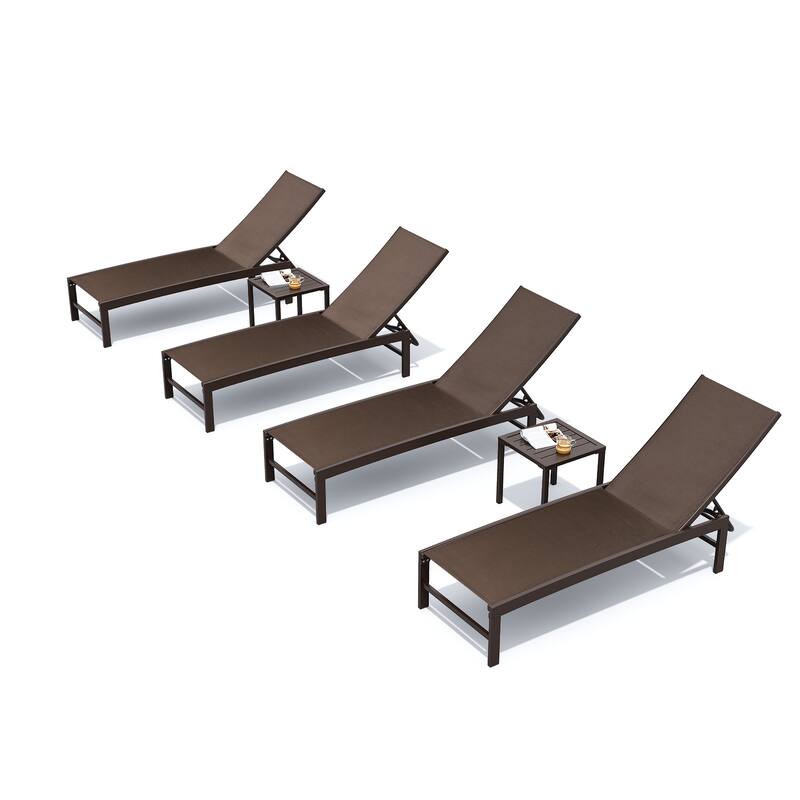 Outdoor Aluminum Chaise Lounge Chairs and Side Table, Sun Lounger with Adjustable Backrest