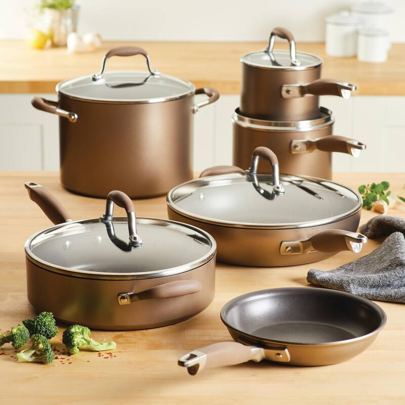 Anolon Advanced Home Hard-Anodized Nonstick Cookware Set, 11-Piece, Bronze