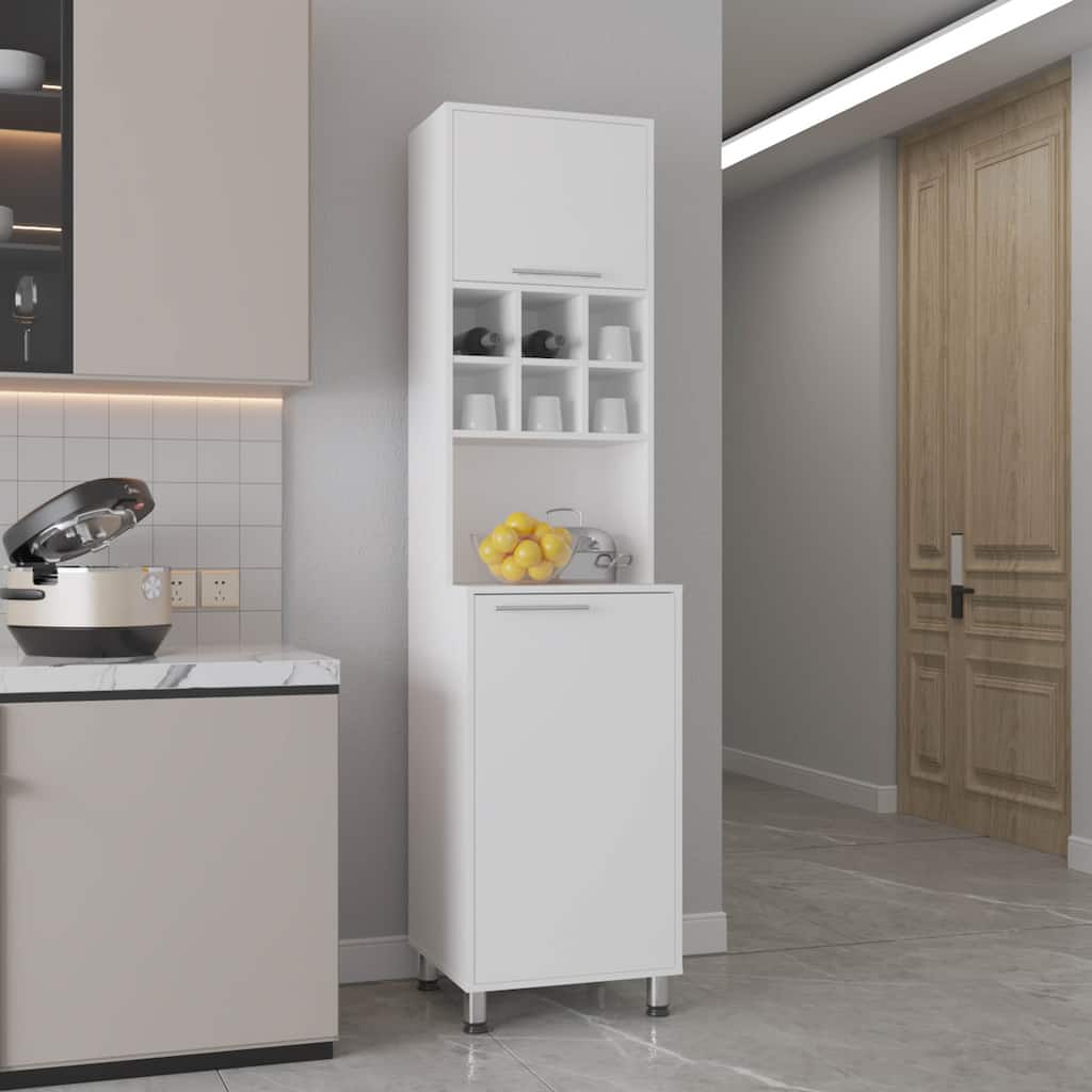Attica 80" High Double Cabinet Kitchen Pantry , Storage Cabinet, Six spice Cubbies and Four Shelves for Kitchen, Garage White
