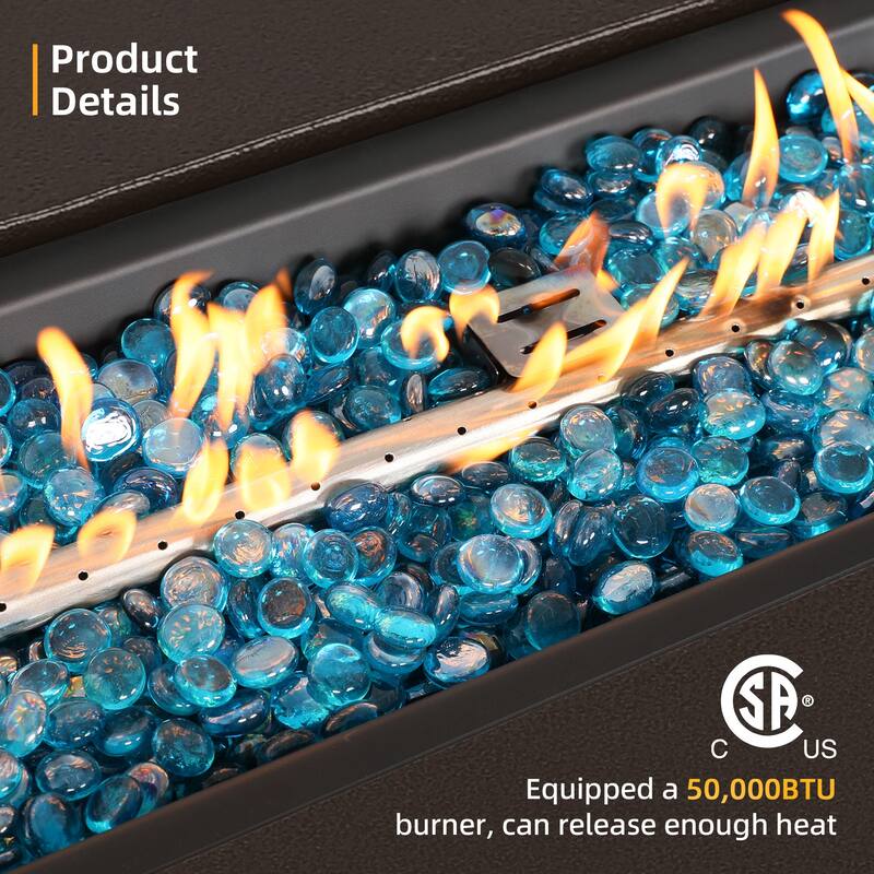 Patio Watcher Outdoor 56in. Rectangular Iron Fire Pit Table with Propane Tank Cover