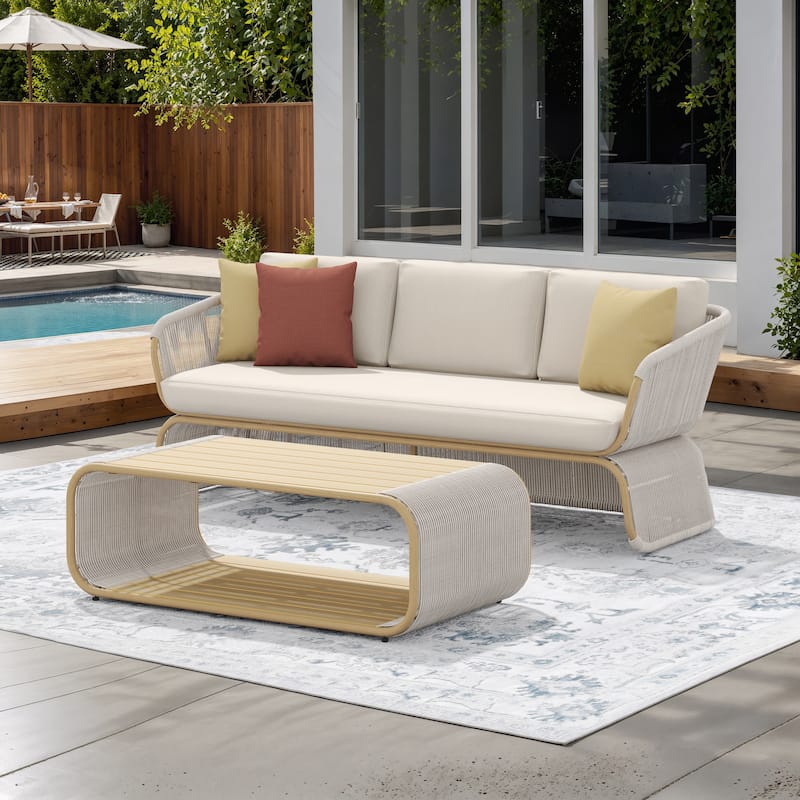 Corvus Ida 2-piece Outdoor Wicker Sofa with Coffee Table