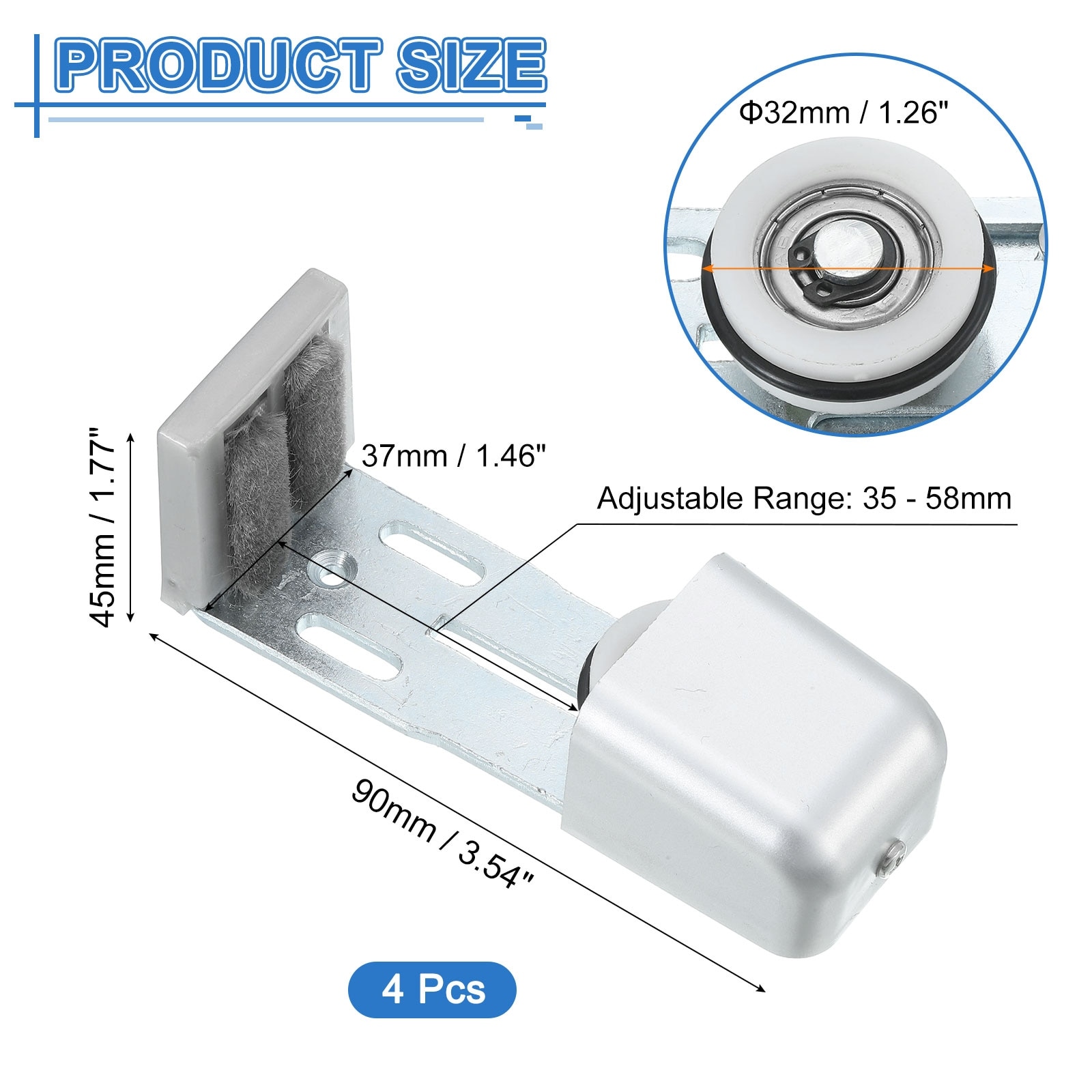 Sliding Barn Door Floor Guide, Adjustable Stay Roller with Felt Pad, Flush Flat Bottom Roller Wheels Doors - Silver