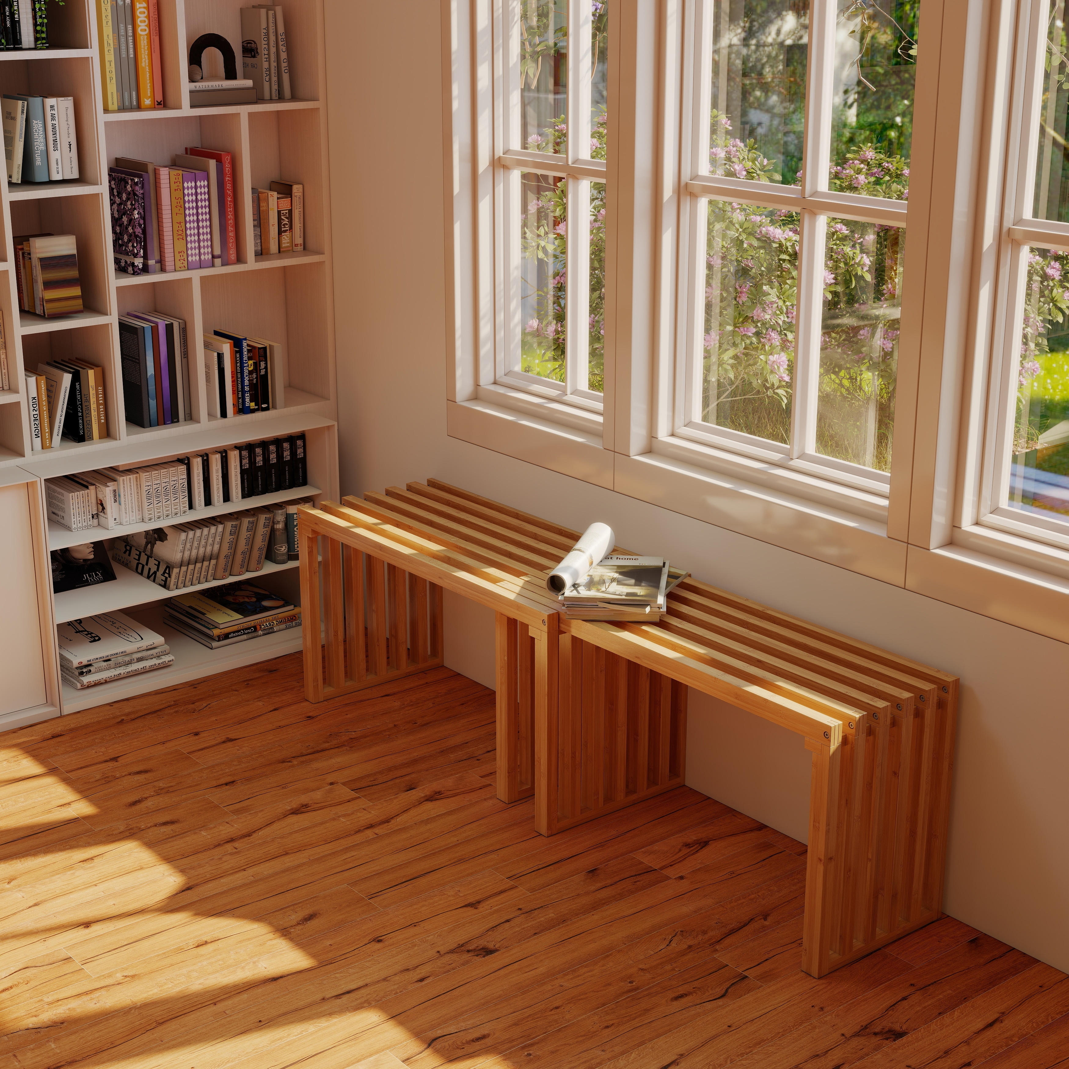 Expandable Bench, Dining Bench, Entryway Shoe Bench, Space-Saving Seating