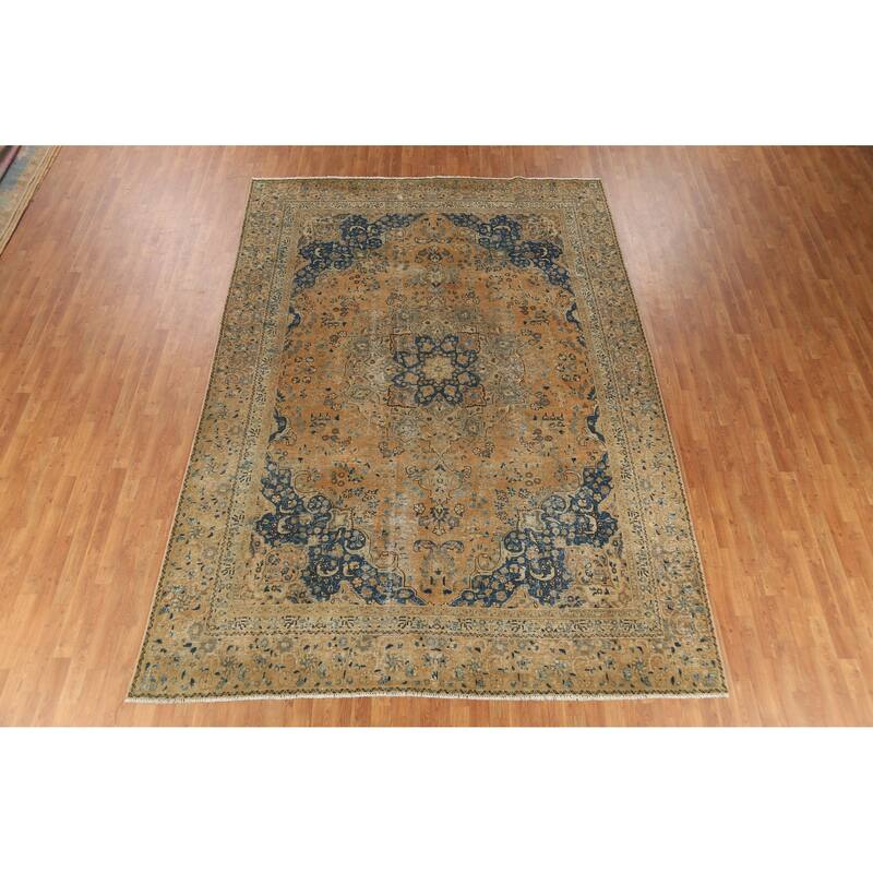 Hand Knotted Oriental 100% Wool Carpet Traditional Floral Oranges & Rust Mashad Area Rug - 12' 0'' X 8' 5''