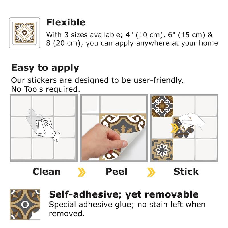 Walplus Dark Bronze Tile Stickers Peel and Stick Wall Sticker Decal 6"x6"