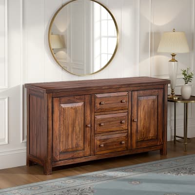 Reggie Buffet Console, 3 Drawers and 2 Cabinet, 66 Inch Brown Mahogany