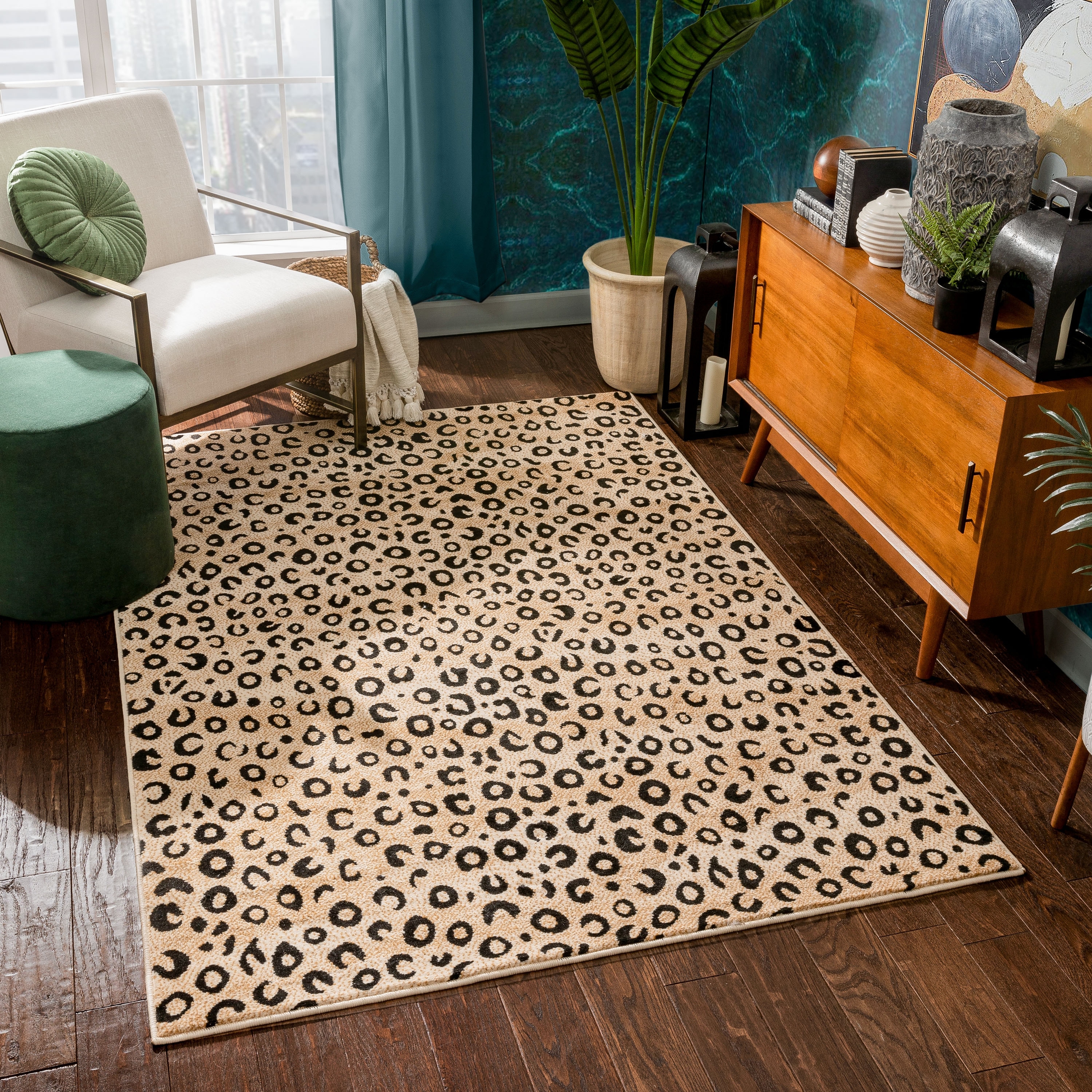 Well Woven Modern Leopard Animal Prints Black Ivory Area Rug - 3'3" x 5'3"