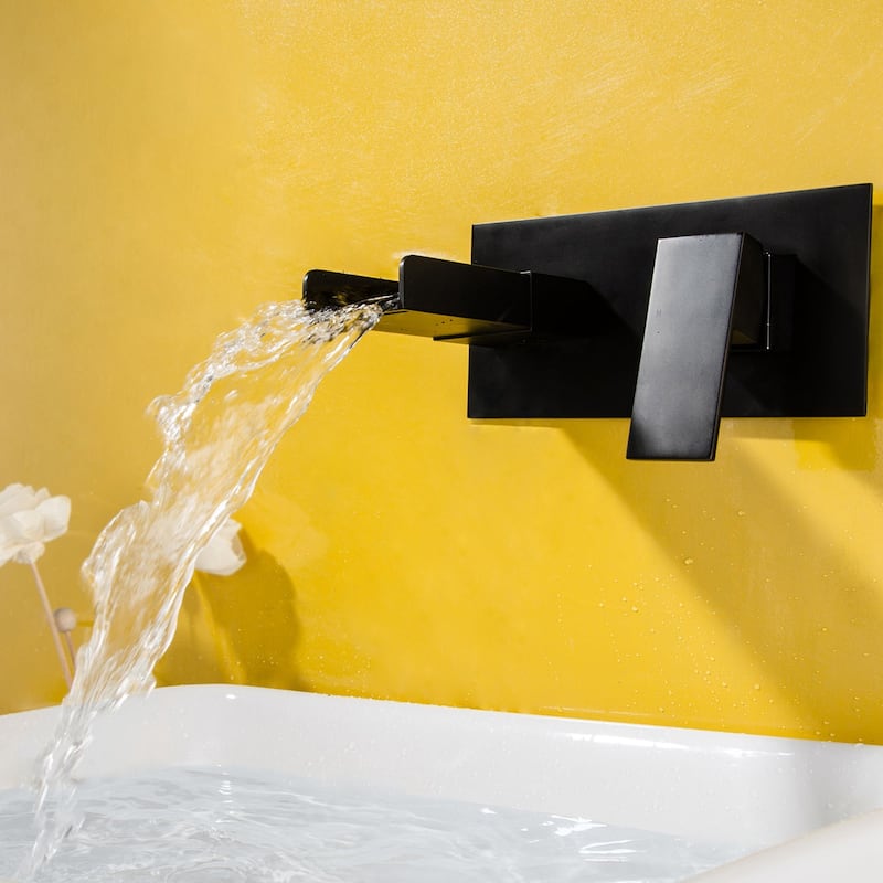Matte Black Single Handle Waterfall Nozzle Wall Mount Bathroom Sink Faucet